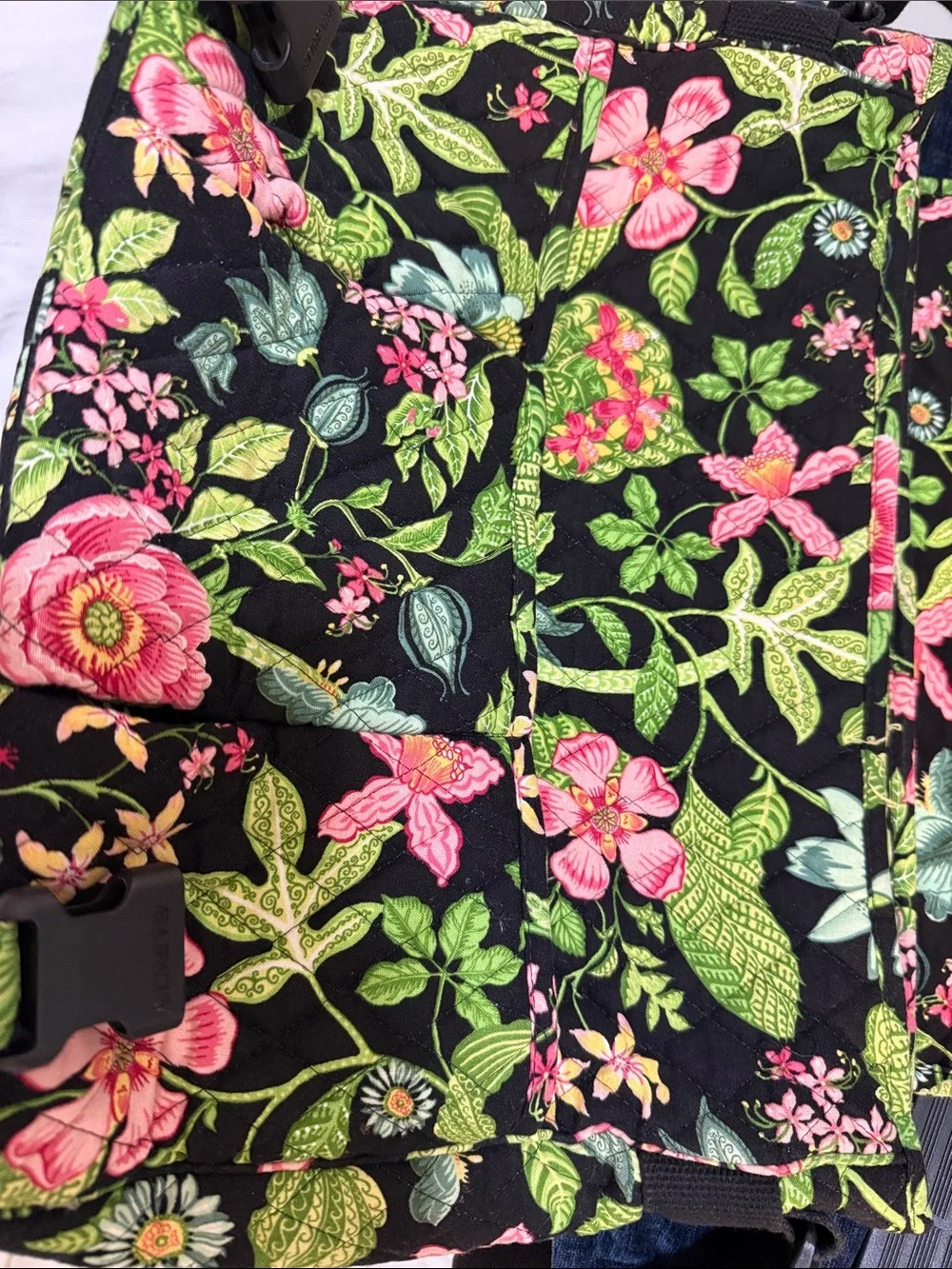 Floral Quilted Shoulder Tote Bag - Black & Pink